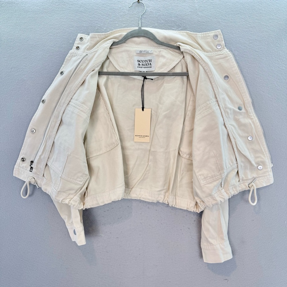 Scotch & Soda New women’s cropped Utility Jacket zip front ivory cotton blend M - Picture 7 of 9
